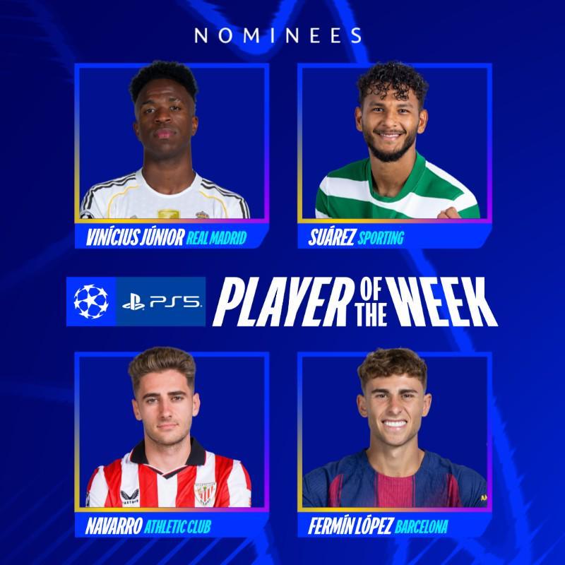 7M比數-本轮欧冠最佳球员候选：维尼修斯、苏亚雷斯、纳瓦罗、费尔明